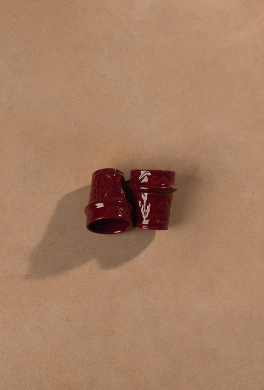 Set van 2 Kleine Keramieken Glazen – Diep Bordeaux